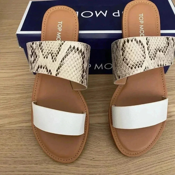 🆕Top Moda White & Snake Contrast- Strap Malik Slide🆕 - Picture 2 of 4